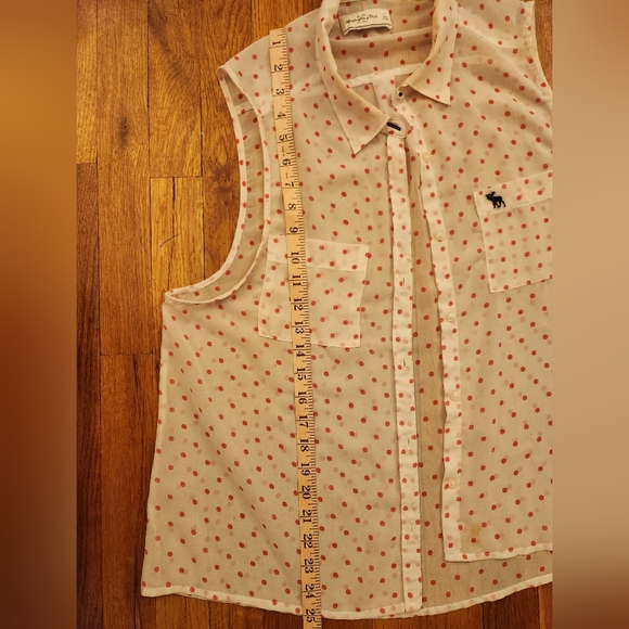 Abercombrie & Fitch White & Pink Sheer Polka Dot Button Up Blouse Size L - Picture 8 of 9